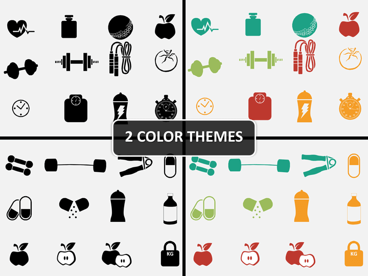 Health and fitness icons PPT cover slide 