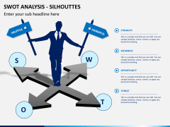 SWOT analysis with silhouettes PPT slide 1