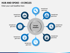 Hub and Spoke – 8 Circles PPT slide 1