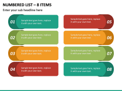 Numbered List – 8 Items PPT slide 2