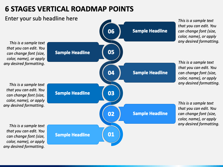 6 Stages Vertical Roadmap Points PPT Slide 1
