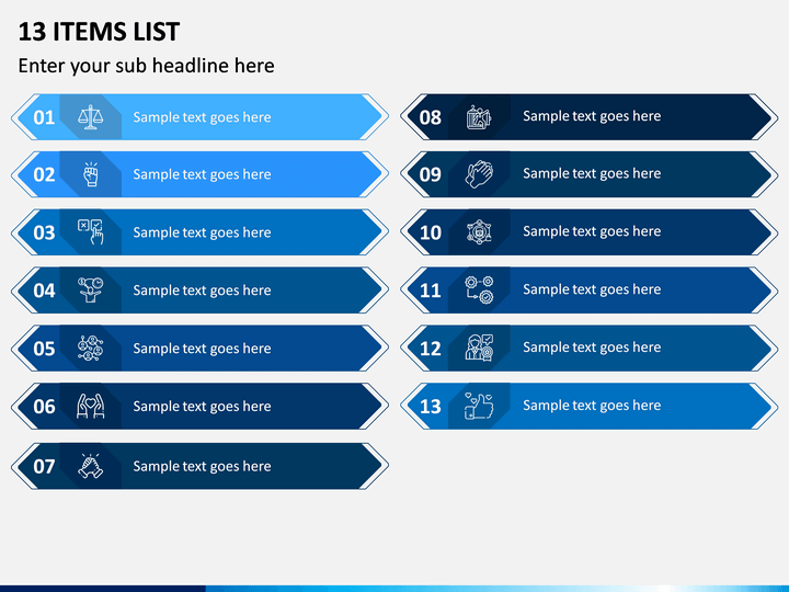 13 Items List PPT Slide 1