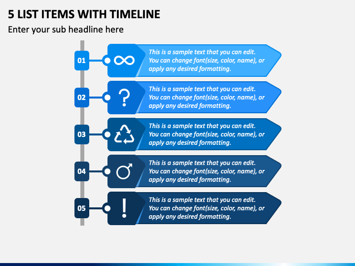 5 List Items with Timeline PPT Slide 1