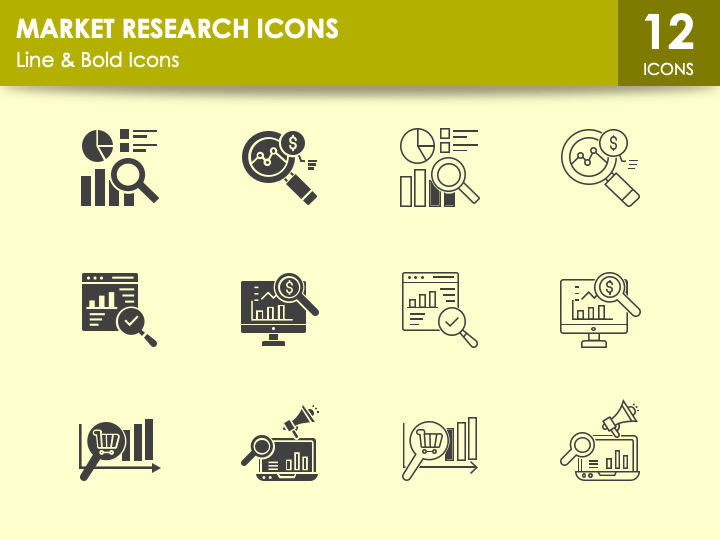 Market Research Icons PPT Slide