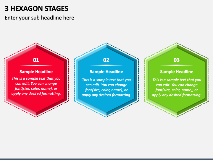 3 Hexagon Stages PPT Slide 1