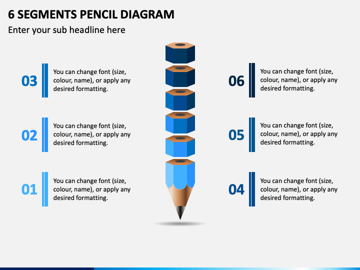 6 Segments Pencil Diagram Slide 1
