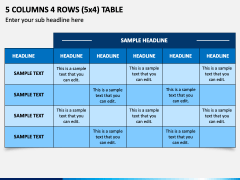5 Columns 4 Rows (5x4) Table PPT Slide 1