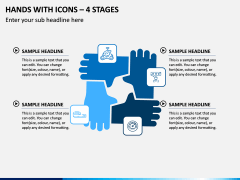 Hands With Icons – 4 Stages PPT Slide 1