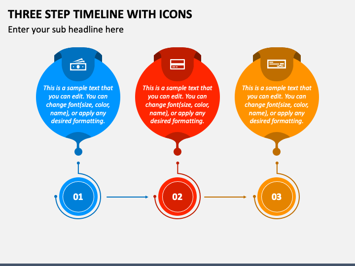 Three Step Timeline with Icons PPT Slide 1