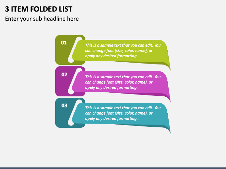 3 Item Folded List PPT Slide 1