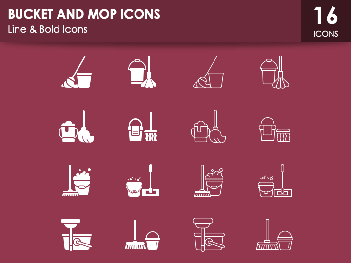 Bucket And Mop Icons PPT Slide 1